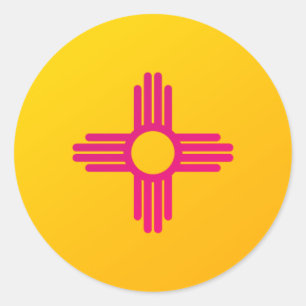 Pegatina Redonda Bandera del estado de Nuevo México Zia Sol