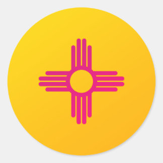 Pegatina Redonda Bandera del estado de Nuevo México Zia Sol