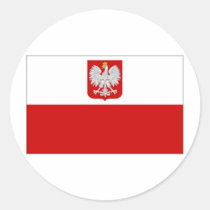 Pegatina Redonda Bandera del Estado de Polonia y denominación civil