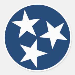 Pegatina Redonda Bandera del Estado de Tennessee Azul Estrellas Bla