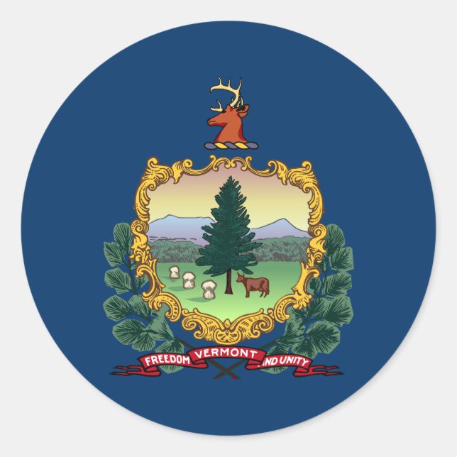 Pegatina Redonda Bandera del Estado de Vermont (Anverso)