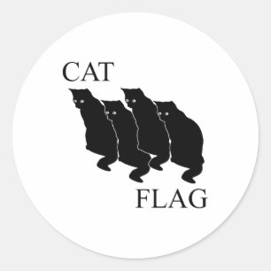 Pegatina Redonda Bandera del gato Bandera divertida negra