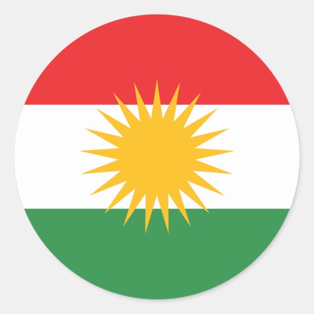Pegatina Redonda Bandera del Kurdistán; kurdo; kurdo (Anverso)