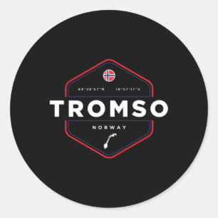 Pegatina Redonda Bandera del mapa de Noruega de Tromso