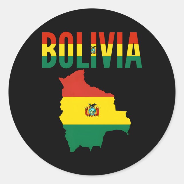 Pegatina Redonda Bandera del mapa del país boliviano en Bolivia (Anverso)