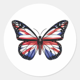Pegatina Redonda Bandera del monarca de la mariposa británica camis