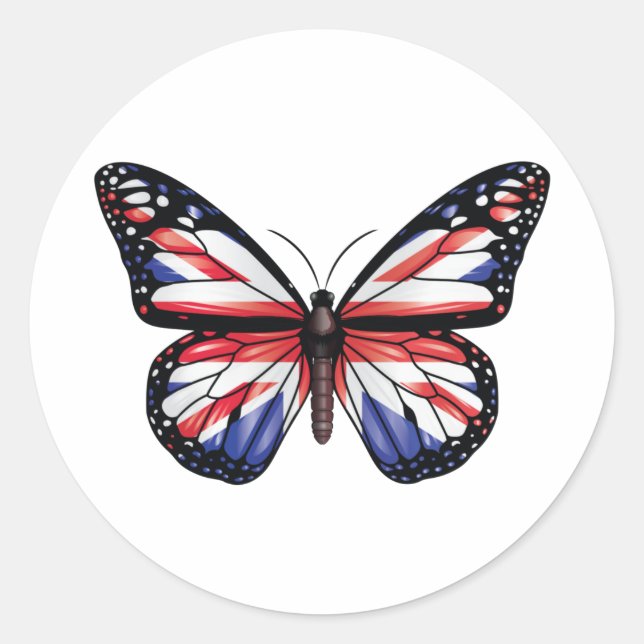 Pegatina Redonda Bandera del monarca de la mariposa británica camis (Anverso)