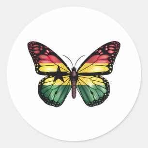Pegatina Redonda Bandera del monarca de la mariposa de Ghana
