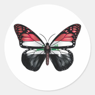 Pegatina Redonda Bandera del monarca de la mariposa de Iraq