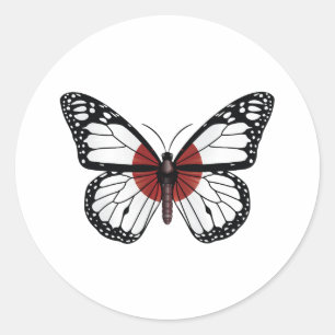Pegatina Redonda Bandera del monarca de la mariposa de Japón