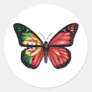 Pegatina Redonda Bandera del monarca de la mariposa de Portugal