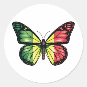 Pegatina Redonda Bandera del monarca de la mariposa de Senegal