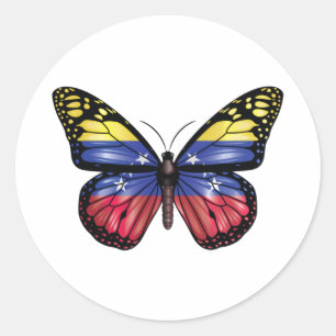 Pegatina Redonda Bandera del monarca de la mariposa de Venezuela