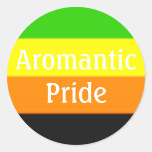 Pegatina Redonda Bandera del Orgullo Aromántico Caída (Texto)
