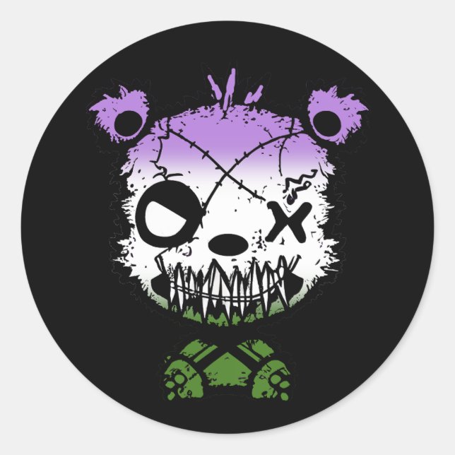 Pegatina Redonda Bandera del Orgullo de Género de gótico (Anverso)