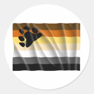 Pegatina Redonda Bandera del orgullo del oso que ondea