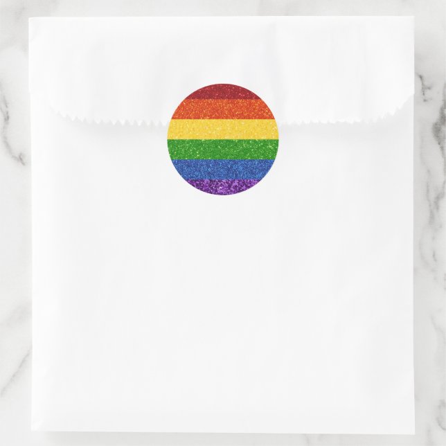Pegatina Redonda Bandera del orgullo gay Purpurina LGBT (Bolso)