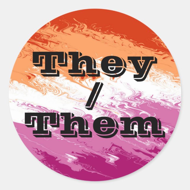 Pegatina Redonda Bandera del Orgullo Lesbiano Pronoun Personalizabl (Anverso)