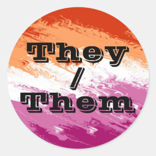 Pegatina Redonda Bandera del Orgullo Lesbiano Pronoun Personalizabl