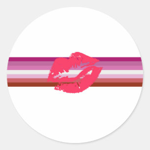 Pegatina Redonda Bandera del Orgullo Lésbico con lápiz labial