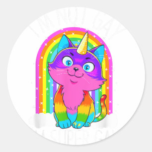Pegatina Redonda Bandera del Orgullo LGBT Gay Unicornio No soy Gay