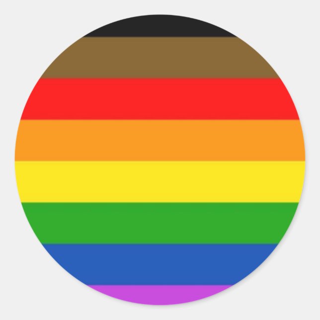 Pegatina Redonda Bandera del Orgullo LGBT inclusiva (Anverso)