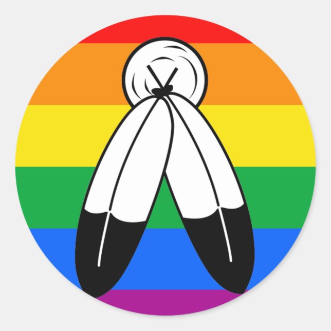 Pegatina Redonda Bandera del orgullo LGBTQ+ de dos espíritus (Anverso)