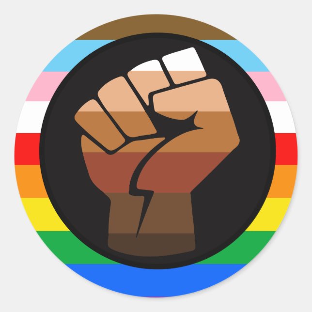 Pegatina Redonda Bandera del orgullo POC del progreso LGBTQ+ (Anverso)