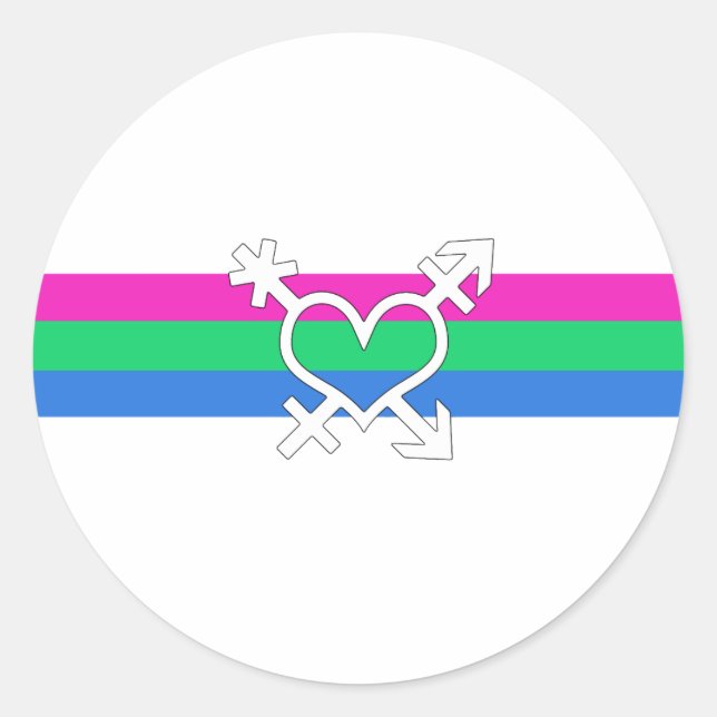Pegatina Redonda Bandera del Orgullo Polisexual (Anverso)