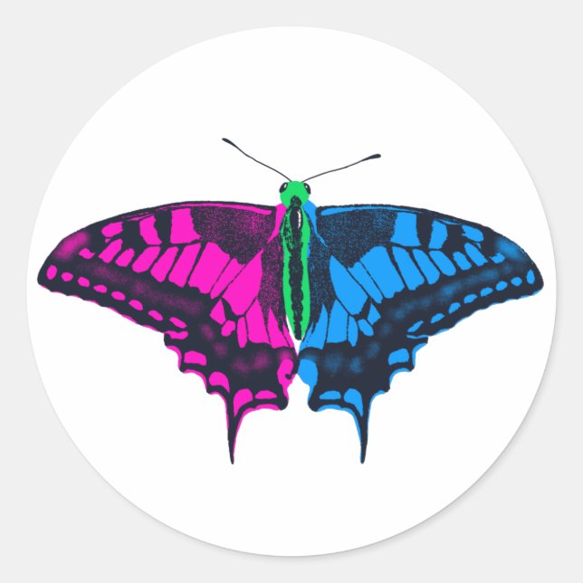 Pegatina Redonda Bandera del Orgullo Polisexual Mariposa de cerda (Anverso)