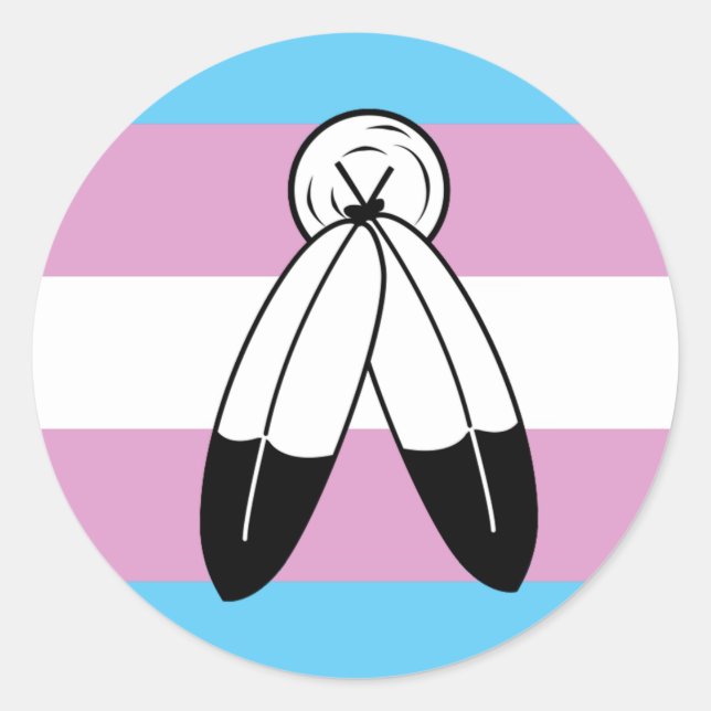 Pegatina Redonda Bandera del Orgullo Trans de Dos Espíritus (Anverso)
