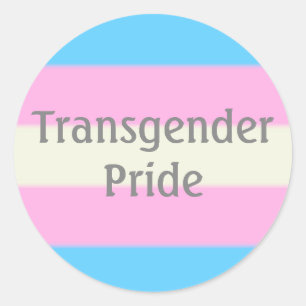 Pegatina Redonda Bandera del Orgullo Transgénero Caída (Texto)