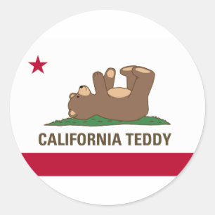 Pegatina Redonda Bandera del oso de California Teddy