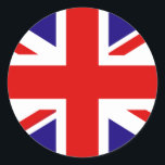 Pegatina Redonda Bandera del Reino Unido<br><div class="desc">gran,  gran,  británico,  bandera,  real,  boda,  william,  kate,  príncipes,  catherine,  middleton,  reino unido,  gbr,  británico,  inglaterra,  princesa,  inglaterra, </div>