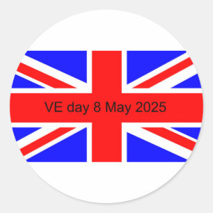 Pegatina Redonda Bandera del Reino Unido Día VE 2025