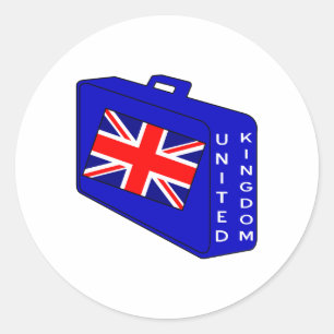 Pegatina Redonda Bandera del Reino Unido Maleta Azul