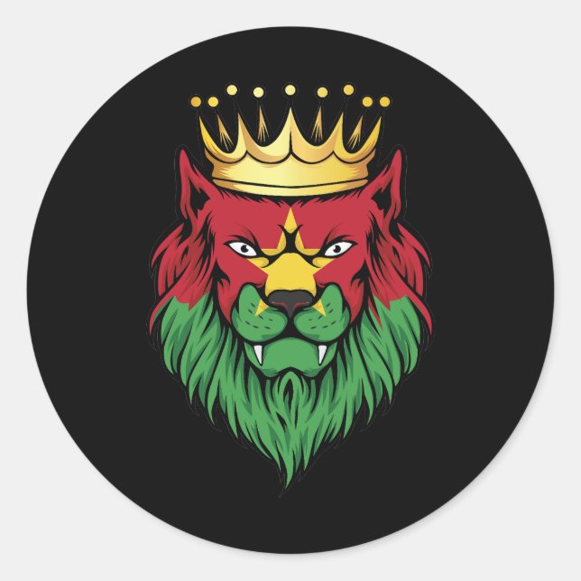 Pegatina Redonda Bandera del Rey del León de Burkina Faso (Anverso)