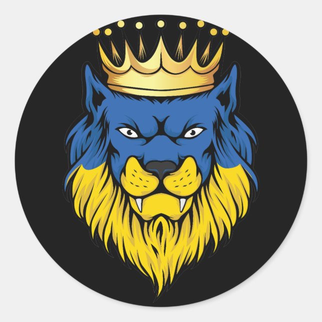 Pegatina Redonda Bandera del Rey del León de Ucrania (Anverso)
