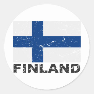 Pegatina Redonda Bandera del vintage de Finlandia