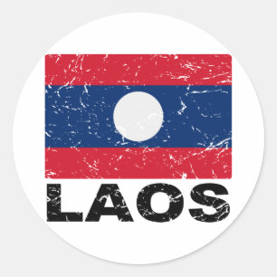 Pegatina Redonda Bandera del vintage de Laos