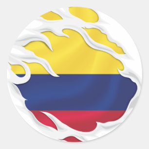 Pegatina Redonda Bandera Desgarrada de Colombia