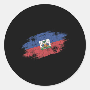 Pegatina Redonda Bandera desgastada de hincha de fútbol de Haití Or