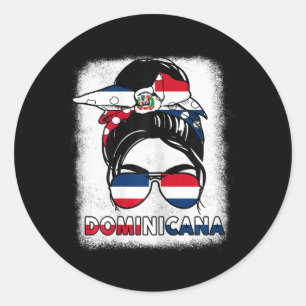 Pegatina Redonda Bandera dominicana del Día de la Independencia de