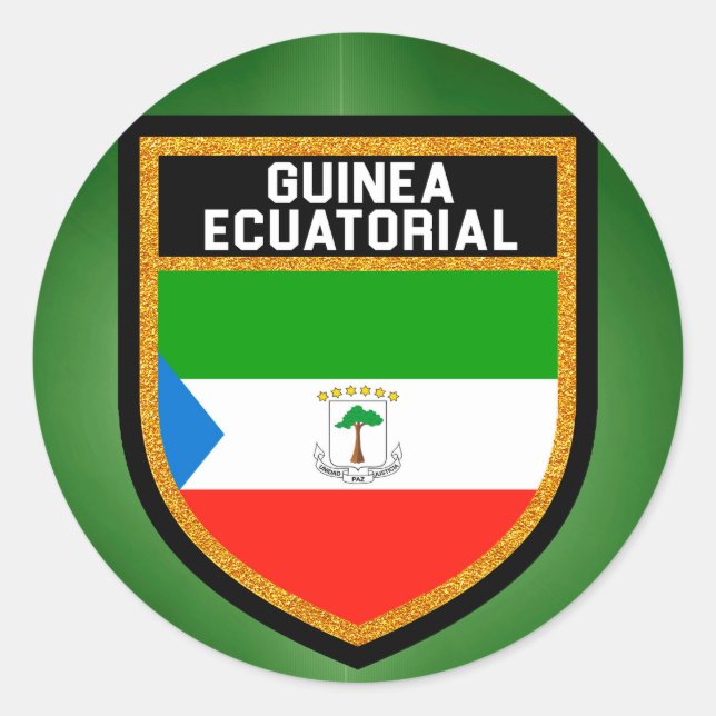 Pegatina Redonda Bandera Ecuatorial de Guinea (Anverso)