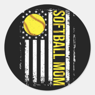 Pegatina Redonda Bandera Equipo de Softball Mujeres de Día de la Ma