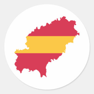 Pegatina Redonda Bandera España del mapa de Ibiza