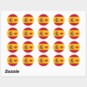 Pegatina Redonda Bandera española con corazón rojo, amor España