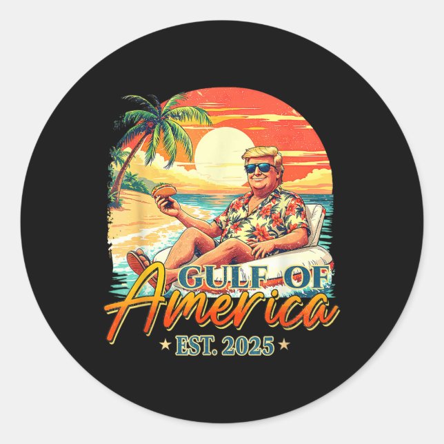 Pegatina Redonda Bandera Estadounidense 2025 Del Golfo Retro De Est (Anverso)