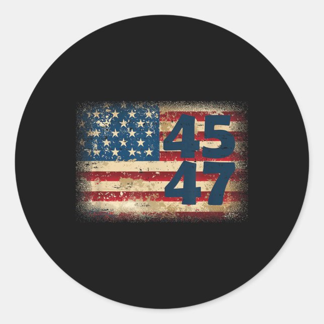 Pegatina Redonda Bandera estadounidense 45 47 Donald Trump 2025 (Anverso)