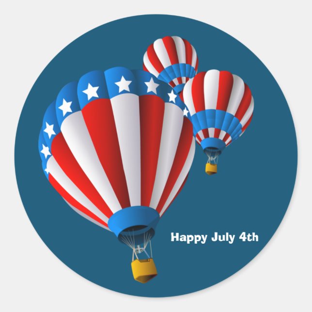 Pegatina Redonda Bandera estadounidense animada Globo de aire calie (Anverso)